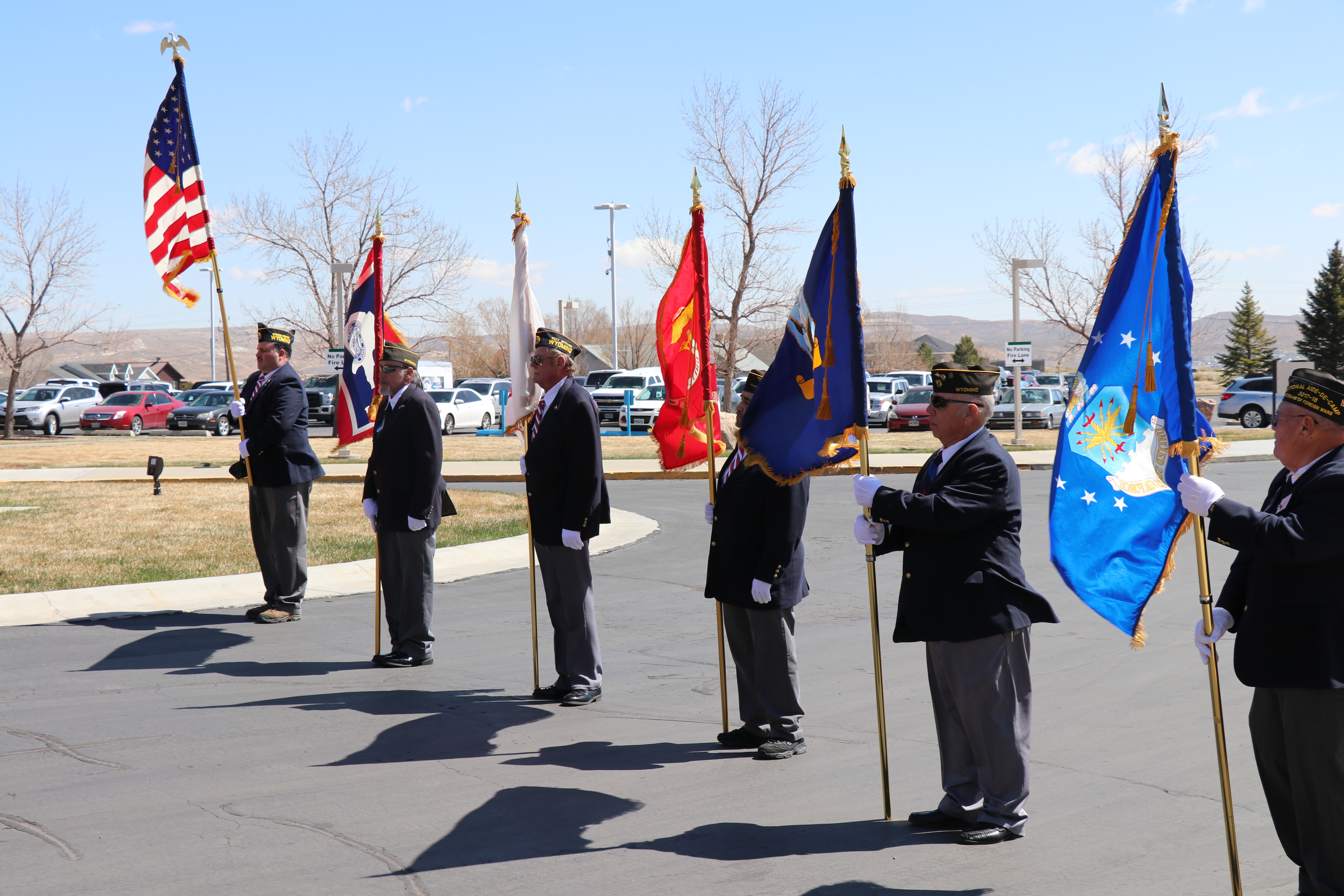 A line of Color Guard. 