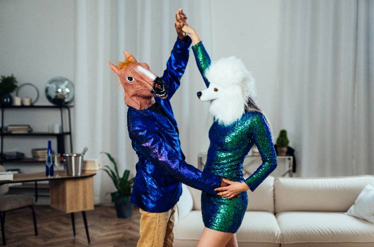 cinematic image of a multiethnic senior couple.