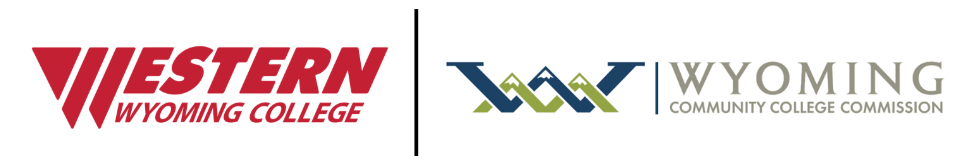 Red Western Wyoming College logo next to Wyoming Commission of Community Colleges logo